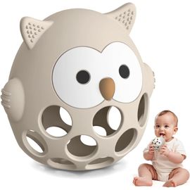 Anneau De Dentition En Silicone Alimentaire Pour Bébé En Forme De Chouette,Facile À Saisir Et Doux,Jouets À Mâcher Pour L'autisme Jouet De Dentition Apaisant Sans Bpa Pour Bébés 3 6 9 18 Mois,Beige