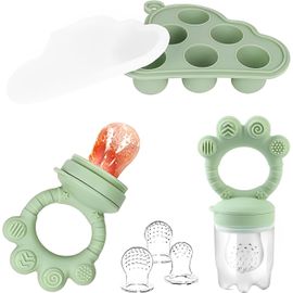 Kalanka-Grignoteuse Bébé, 3 Tetine Grignoteuse Bebe (G/M/P), Sucettes Fruits Bébé En Silicone Sans Bpa, Tetine Fruits Bebe Et Moule A Glacon Avec Couvercle Pour Aliments Bébés, Lait Maternel (Vert)