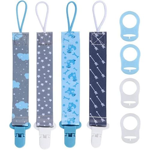 Kalanka-Attache Tetine Bébé, 4pcs Attache Sucette Chaîne En Tissu Avec 4pcs Adaptateur De Sucette Convient Aux Sucettes Pour Bébé Essentiels Pour Nouveau-Né Baby Shower¿Blu¿