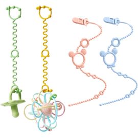 4 Pièces Attache Tetine,Attache Tetine Silicone 2 En 1,Chaînes De Sucette En Silicone,Sans Bpa Avec Clip De Sécurité,Accessoires Pour Poussettes,Chaises Hautes,Berceaux (2+2)