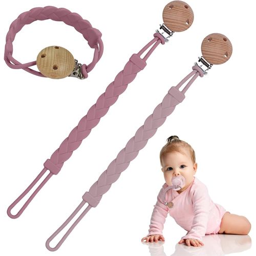 Kalanka-Attache Tetine, 2pcs Silicone Attache Sucette Pour Bébés Garçons Et Filles, Pacifier Clip Chain, Rose, Peut Être Accroché Aux Vêtements Et Aux Poussettes (Violette/Rose)
