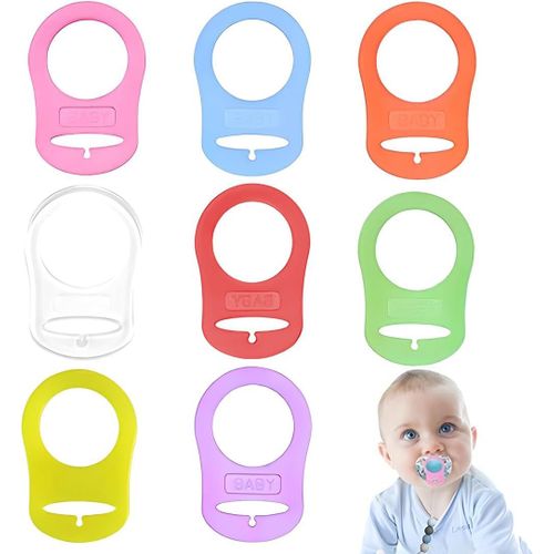 8pcs Attache Tetine Silicone,Transparent Attache Tetine Mam,Adaptateur Attache De Sucette,Adaptateur Bague Pour Tétine,Bouton Silicone Anneau Pour Bebe,Pour Sucette