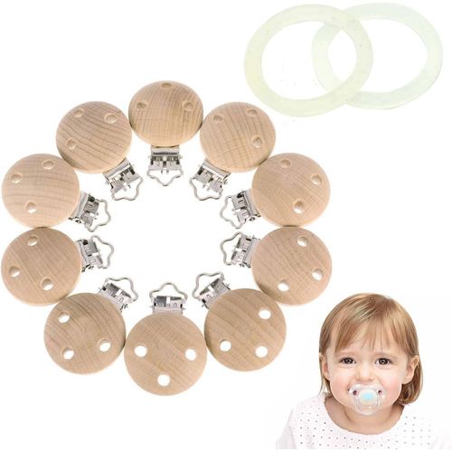 Attache-Sucette En Bois,Pince Attache Tetine,10 Pièces Attache-Sucette Pour Bébé,Sucette Clips,Porte Sucette Pour Bébé Attache Tétine Attachée Aux Vêtements Landau,Attache-Sucette Pour Le Bricolage