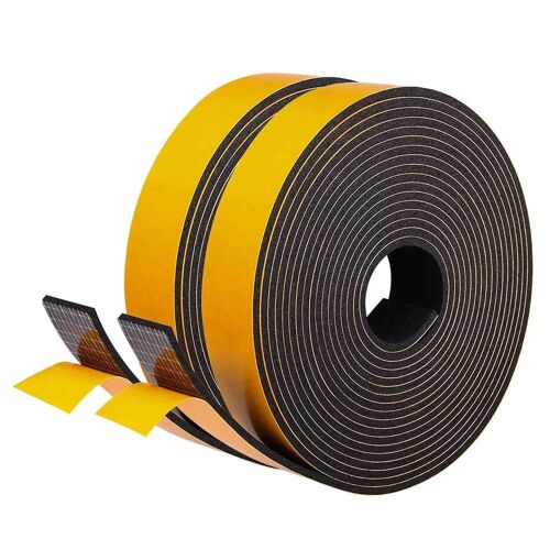 Bande de d'Étanchéité 25,4x3mm Autocollante en Mousse Joint Fenêtre Boudin de Portes Isolation en Caoutchouc Imperméable et Insonorisation Noir 2 Rouleaux Total 10 Mètres