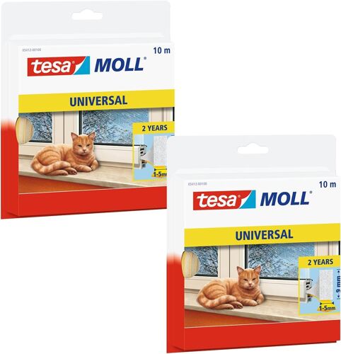 moll Universal Portes et Fenêtres-Joint d'Isolation Thermique Adhésif en Mousse-Peut Être Utilisé comme Anti-Bruit-Comble des Espaces de 1 à 5 mm-Blanc- 10m:9mm-Lot de 2