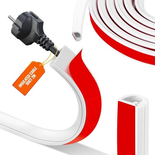 Cable Duct,2 m Self-Adhesive Wall TV Cable Cover,Type D 14 mm x 10 mm,White,Flexible Floor Cable Cover,for Home Office Cable Management System (2 M)