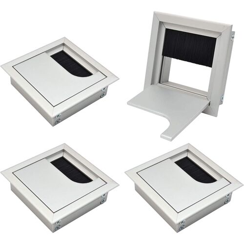 Lot de 4 Couvercle Passe Câbles Fil Carrée 80x 80mm pour Encastrer sur Table de Bureau Organisateur de Cables pour Meuble Aluminium Argent Anodisé Passage de Câble Cache-Câble