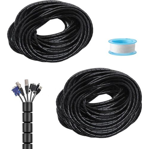 1 x 20 m cable sleeve and 1 x 15 m black cable protector with 1 x adhesive tape for hiding cables flexible bite resistant insulation DIY length for TV/PC