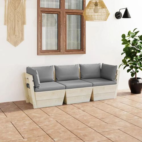 Prolenta Premium - Canapé Palette À 3 Places De Jardin Avec Coussins Bois D'épicéa