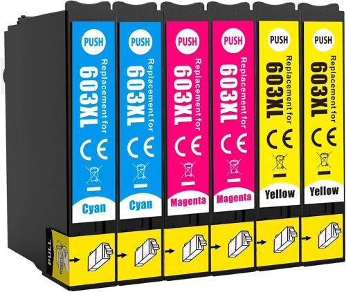 Lot de 6 cartouches d'encre de rechange 603XL pour imprimante Epson XP-2100 XP-2105 XP-3100 XP-3105 XP-4100 XP-4105 WF-2810DWF WF-2830DWF WF-2835DW