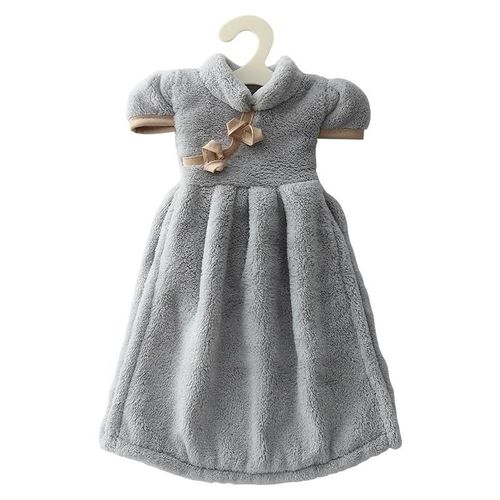 Serviette À Main En Velours Corail Douce Et Respectueuse De La Peau,Jolie Serviette Épaisse Et Absorbante,Style Jupe Avec Cintre,Serviette À Main Suspendue.Gris Foncé
