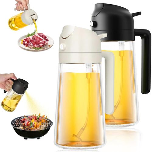 Kalanka-2 Pièces Pulvérisateur D'huile Pour Huile Alimentaire 470 Ml, Flacon Pulvérisateur 2 En 1 En Verre,Spray Huile Cuisine Air Fryerair Fryer Pour Cuisiner, Griller, Salade, Pâtisserie
