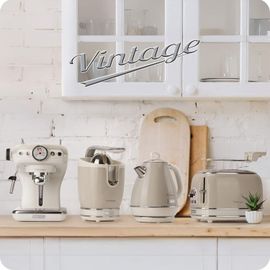 SUBZONAL-Espresso Vintage 1389, Machine à Café Expresso Pour Poudre Ou Dosette Ese, 1 Et 2 Tasses, Buse Cappuccino, Support de Tasse en Acier Inoxydable, 15 Bars, 850W, Beige