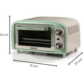 Subzonal-3919 Four Électrique Vintage, Capacité 10l, Pour Cuire Ou Réchauffer Des Aliments, Température Jusqu'à 230°, Minuterie 60 Minutes, Grille En Acier Inoxydable, 800w, Double Verre, Vert