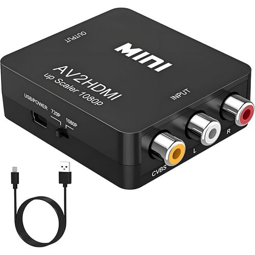 Convertisseur Rca Vers Hdmi, Adaptateur Av Vers Hdmi,Convertisseurs Vidéo Audio Composite Rca 1080P Cvbs Avec Câble D'Alimentation Usb Pour Caméra Ps2 Snes Vhs Xbox Ps4 Tv Dvd Wii Supportant Pal Nts
