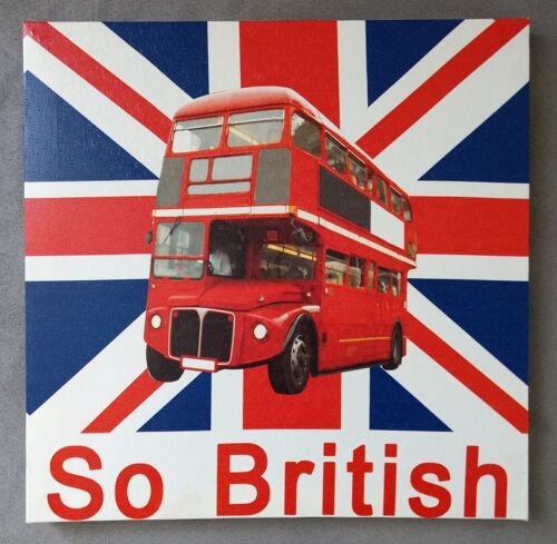 Tableau. Cadre Mural. Drapeau Royaume Uni. Londres. London. Bus. So British. 28,2 X 28,2 Cm