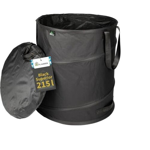 TTL Garden Sac de jardin escamotable de qualité supérieure 215 L noir double base 260 g/m² extra stable Oxford 600D sac à déchets