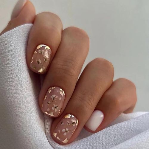 Kal-24 Pièces Carrés Court Faux Ongles French Blanc Fleurs Ongles À Coller Naturel Acrylique Bâton Sur Ongles Avec Dessin Ballerine Pleine Couverture Press On Nails Pour Femmes Et Filles Diy Nail Art 