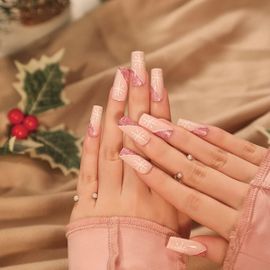 Jum-Lot De 24 Faux Ongles En Forme De Cercueil De Noël En Forme De Flocon De Neige Ballerine À Paillettes Pour Femmes Et Filles(C) 