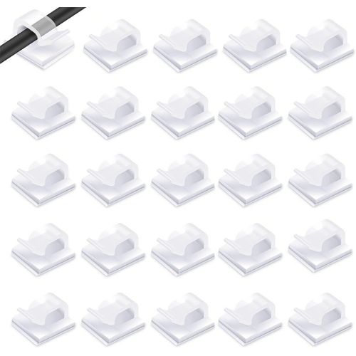 30PCS Clips Câbles,Attache Cable adhesif Rangement de Accroche Cable Fixation Auto Collant, cavalier cable electrique,pour la gestion des câbles,Transparent
