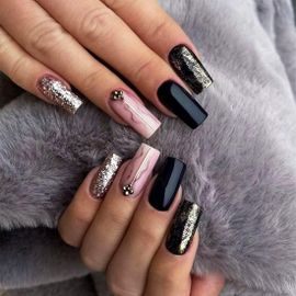 Jum-24 Pcs Faux Ongles De Longueurmoyennemarbre Faux Ongles Rose Et Noir Faux Ongles Strass Avec Ligne Conception Faux Ongles Pleine Couverture Faux Ongles Donner Aux Femmes Et Filles Cadeaux De Vacance 