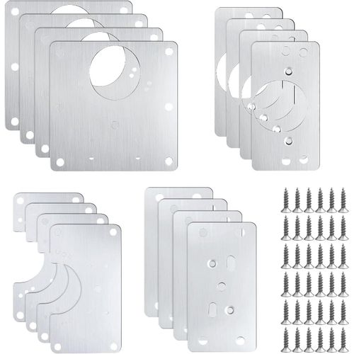 jum-Lot De 12(3 Types)De Réparation De Charnière Avec Vis,Pièce De Réparation En Acier Inoxydable,Plaque De Réparation Pour Plaque De Charnière Latérale,Kit De Réparation Pour Armoire,Meuble