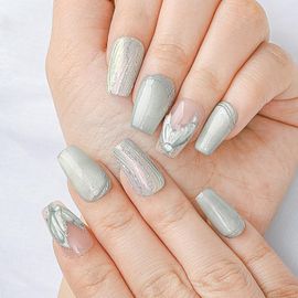 Jum-Cercueil Strass Clous À Pressermiroir Oeil De Chat Faux Ongles Français Design 3d Gaufré Faux Ongles Colle Réutilisable Sur L'ongle Pour Les Femmes Et Les Filles 10pcs 