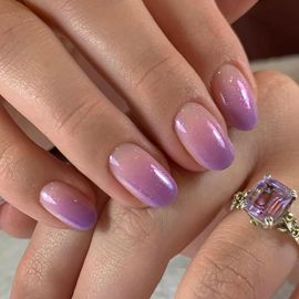 Kal-24 Pièces Faux Ongles Court Ovale, Glossy Dégradé Rose Violet Français Press On Nails, Couverture Complète Naturel Ongles À Coller Acrylique Bâton Sur Ongles Pour Femmes Filles Nail Art 