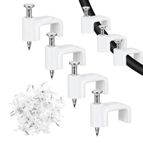 jum-Lot De 100 ClipsMuraux Plats Pour Câbles Ethernet De 8Mm-ClipsMuraux Pour Câbles Coaxiaux-Clips De Câble De Haut-Parleur-Clips De Gestion Des Câbles Pour Câble Ethernet(8Mm)