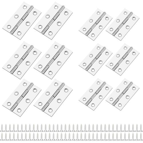jum-Lot De 12 Charnières Pliables En Acier Inoxydable Avec 72 Vis-6 Grandes(6,1X3,7Cm)+ 6 Petites(5,5X3,5Cm)-CharnièresMétalliques Durables Pour Portes D'Armoire,Petites Portes,Boîtes En