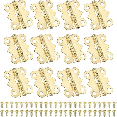 jum-Mini Charnières Pour Boîtes À Bijoux 20Mm,12 Pcs 90 DegréMini Charnières Papillon Avec 48 Vis Pour Armoire,Boîte En Bois,Tiroir,Artisanat,Doré