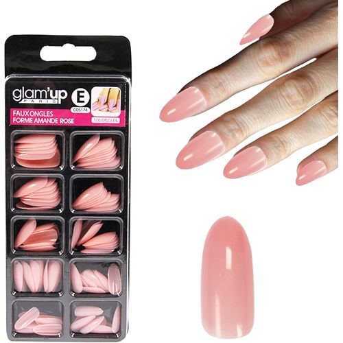 Kal-Glam¿Up Paris - Faux Ongles - Pleine Couverture - Facile À Utiliser - 100 Pièces - Forme Amande - N°174 - Rose 