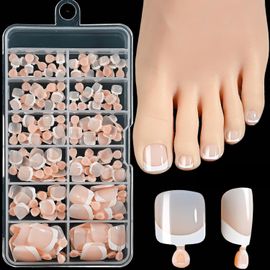 Jum-Faux Ongles Pieds Carrés Courts,120 Pièces Ongles D'orteils En Gel Souple Rose Nude Pour Pédicure Diy & Nail Art(Nude Pink) 