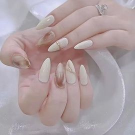 Jum-Faux Ongles Court Amande Blanc Et Rose,Faux Ongles Autocollants Femme Fille,Accessoire Ou Idée Cadeau Noël Nouvel An Saint Valentinmariage 