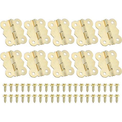jum-Mini Charnières Pour Boîtes À Bijoux 30Mm,10 Pcs 180 DegréMini Charnières Papillon Avec 40 Vis Pour Armoire,Boîte En Bois,Tiroir,Artisanat,Doré