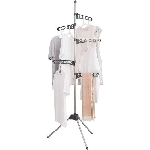 Sechoir à Linge Étendoir Pliable en Métal Trépied Etendoir à Linge Rabattable avecà 5 Bras Peu Encombrant Facile à Installerpour Intérieur et ExtérieurIvoire