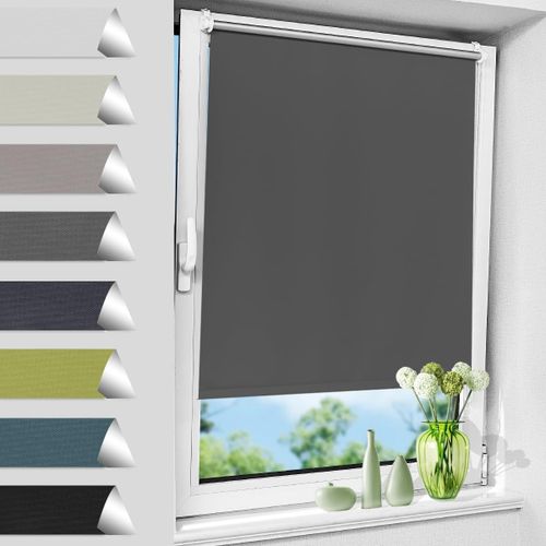 Store Enrouleur Occultant Thermique Sans Perçage, Rideau Opaque Isolant, Montage Simple Pour Fenêtre Ou Porte, 85l X 140l Cm, Largeur Du Tissu 81 Cm, Gris Foncé
