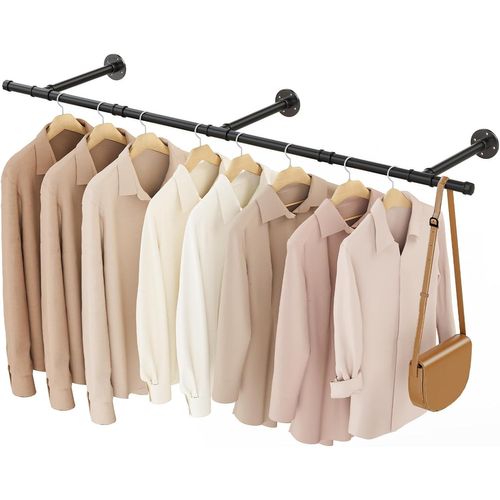 MEVRONISSHOP-Tringle a Vetement Industriel, Penderie Murale 150cm, Portant à Vêtement, Portemanteaux Muraux, pour Salon, Chambre, Gain de Place, Montage Facile, Robuste et Durable, Beige