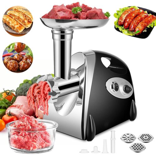 SUBZONAL-Hachoir a Viande Électrique, 2800w, Meat Grinder avec 3 Plaques de Coupe (en Acier Inoxydable), Pour la Préparation Saucisses, Boulettes etc., Noir
