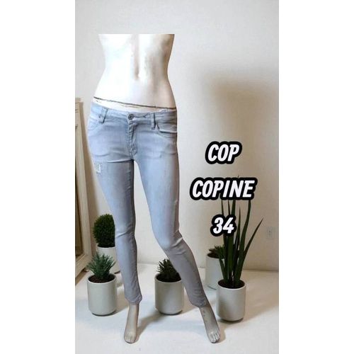 Cop Copine Taille 34 Pantalon Jeans Jean Denim Slim Gris Femme