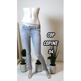 Cop Copine Taille 34 Pantalon Jeans Jean Denim Slim Gris Femme