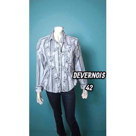 Devernois Taille 42 Chemise Manches Longues Rayures Grises Femme Coton Mél