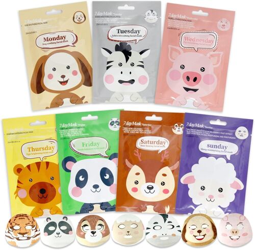 Kalanka-7 Pièces Masque Hydratant Visage, Masque Visage Enfants, Masque Visage Femme, Coffret Beauté Enfant, Pour Eclaircissant, Nourrissants, Appaisant, Cadeaux Pour Femmes Adolescentes 