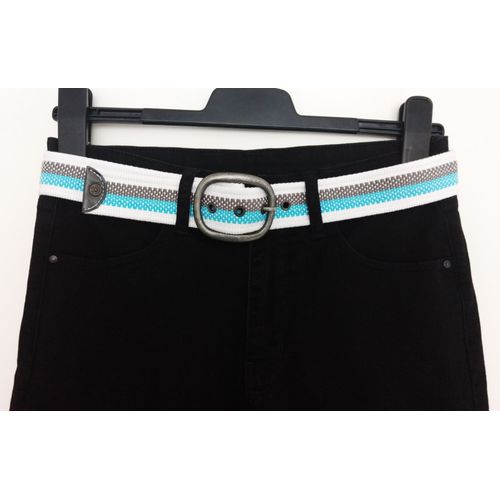 Ceinture Rayée Bleu Gris Et Blanc. C&a. Polyester. Taille 76 À 86 Cm