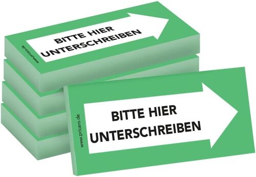 Lot De 5 Notes Autocollantes « Veuillez Signer Ici »,Droit,Vert,100 Feuilles,