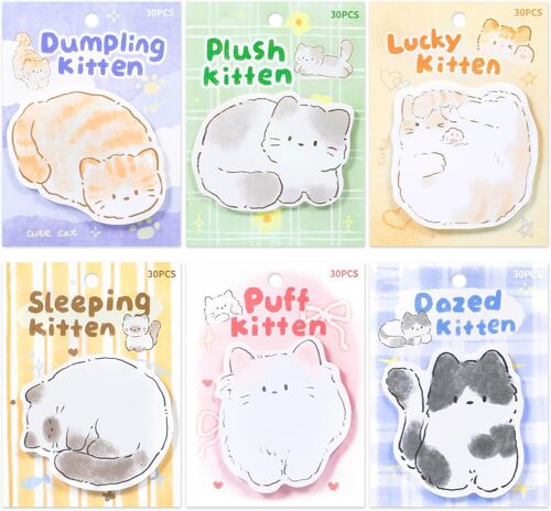 6 Pièces Feuillets Notes Autocollantes Chat Sticky Notes,Petits Blocs Notes Auto-Adhésifs Dessin Animé Pour Enfants,Memo Pads Notes Adhésives Pour Étudiants Enseignants École Bureau Planifier