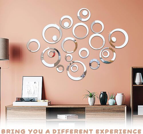 Decorative Stickers (24 Pieces, Silver Colour), Acrylic Mirror Wall Stickers, Mirror Wall Stickers, Mirror Wall Stickers 