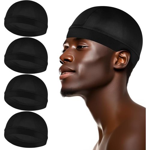 Lot De 4 Bonnets Ondulés Soyeux Pour Homme, Bande Élastique, Bonnet Ondulé Soyeux Durag Headwear En Satin Pour Le Sommeil Et La Douche