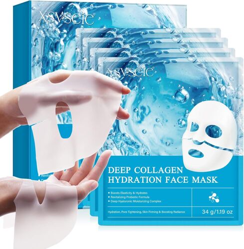 Kalanka-Masque Collagene Visage Korean, Bio Collagen Real Deep Mask, Masque Hydratant Visage, Masque Visage Coreen, Collagen Mask Pour Raffermissant, Antirides, Anti-Âge, Liftant, Réduisant Les Pores 