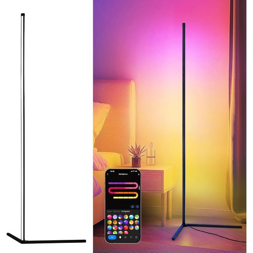 Lampadaire Led Rgb Sur Pied 150 Cm \U2013 Lampe D`Angle Dimmable Avec Télécommande, Smart App Contrôle Compatible Alexa, Éclairage Ambiance Couleur Pour Salon, Chambre Ou Espace Gaming